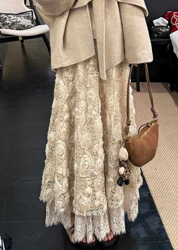 Light Yellow Elastic Waist a Line Skirt Fall