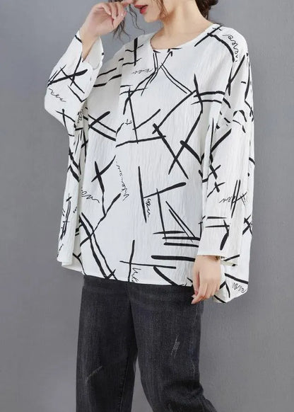 Simple O Neck Spring Design White Print Blouses