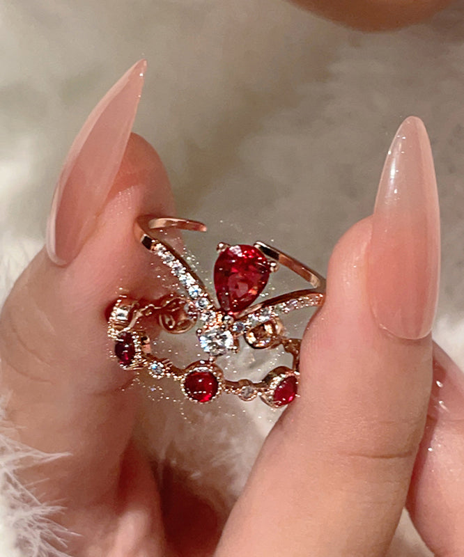 Retro Red Sterling Silver Overgil Zircon Gem Stone Rings Two-piece Set
