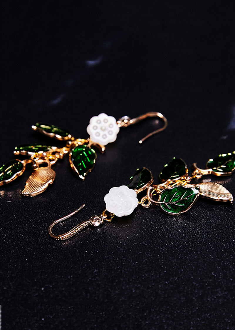 Green Leaf Gilding Drop Earrings