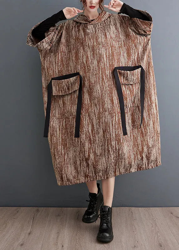 Khaki Oversized Big Pockets Cotton Long Dress Spring