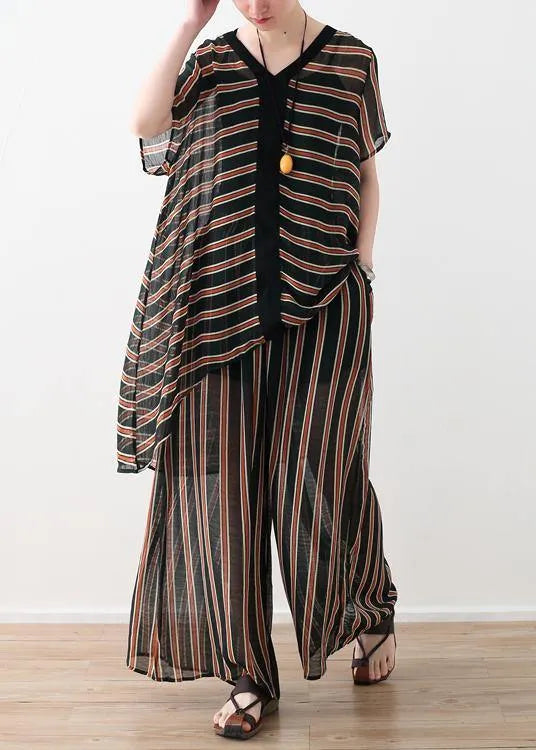 Summer Loose Size Striped Chiffon Shirt