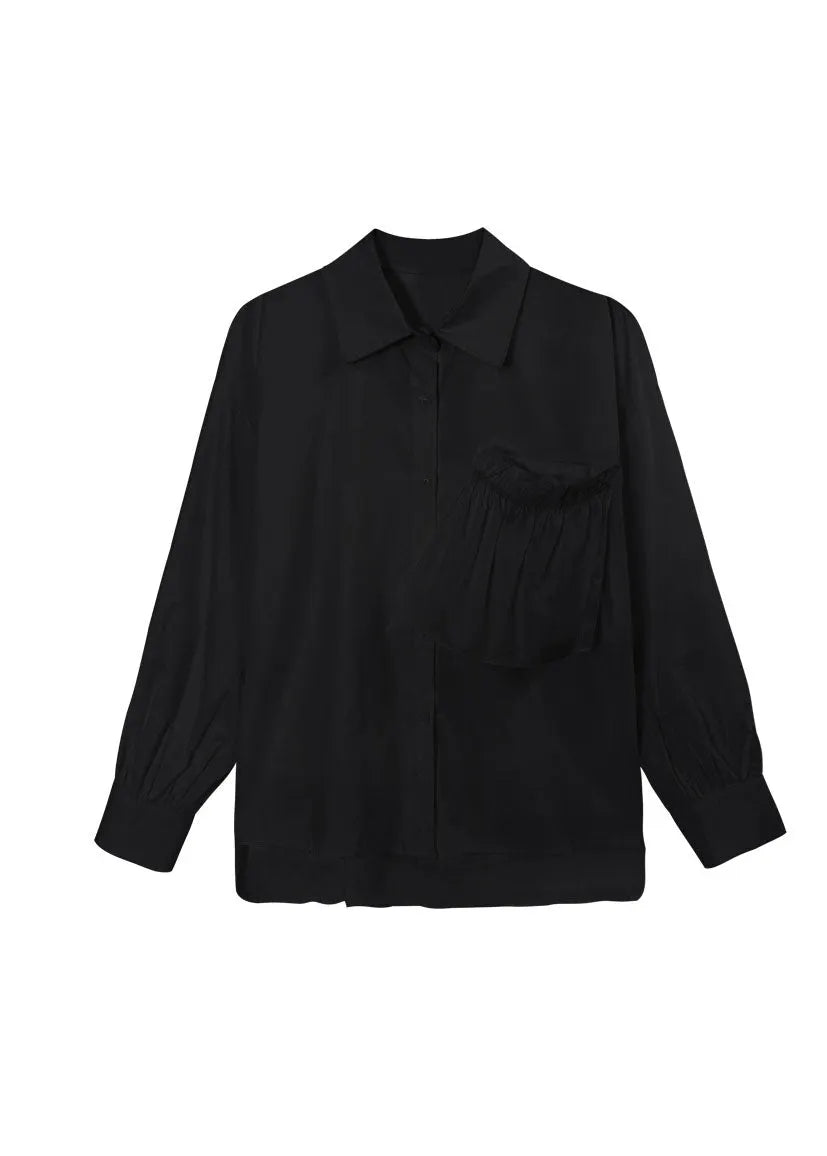 Stylish Black Low High Design Patchwork Shirts Spring