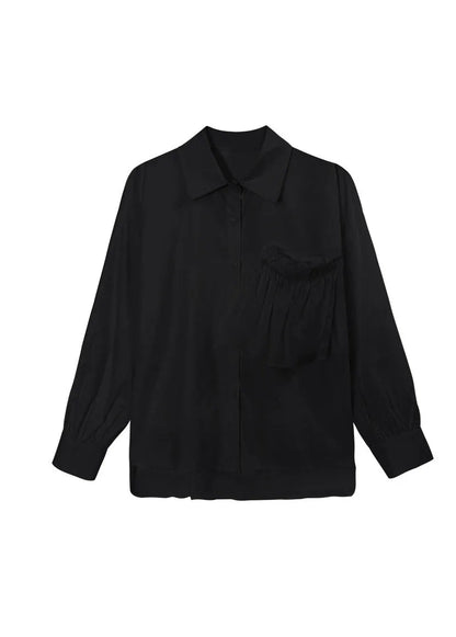 Stylish Black Low High Design Patchwork Shirts Spring