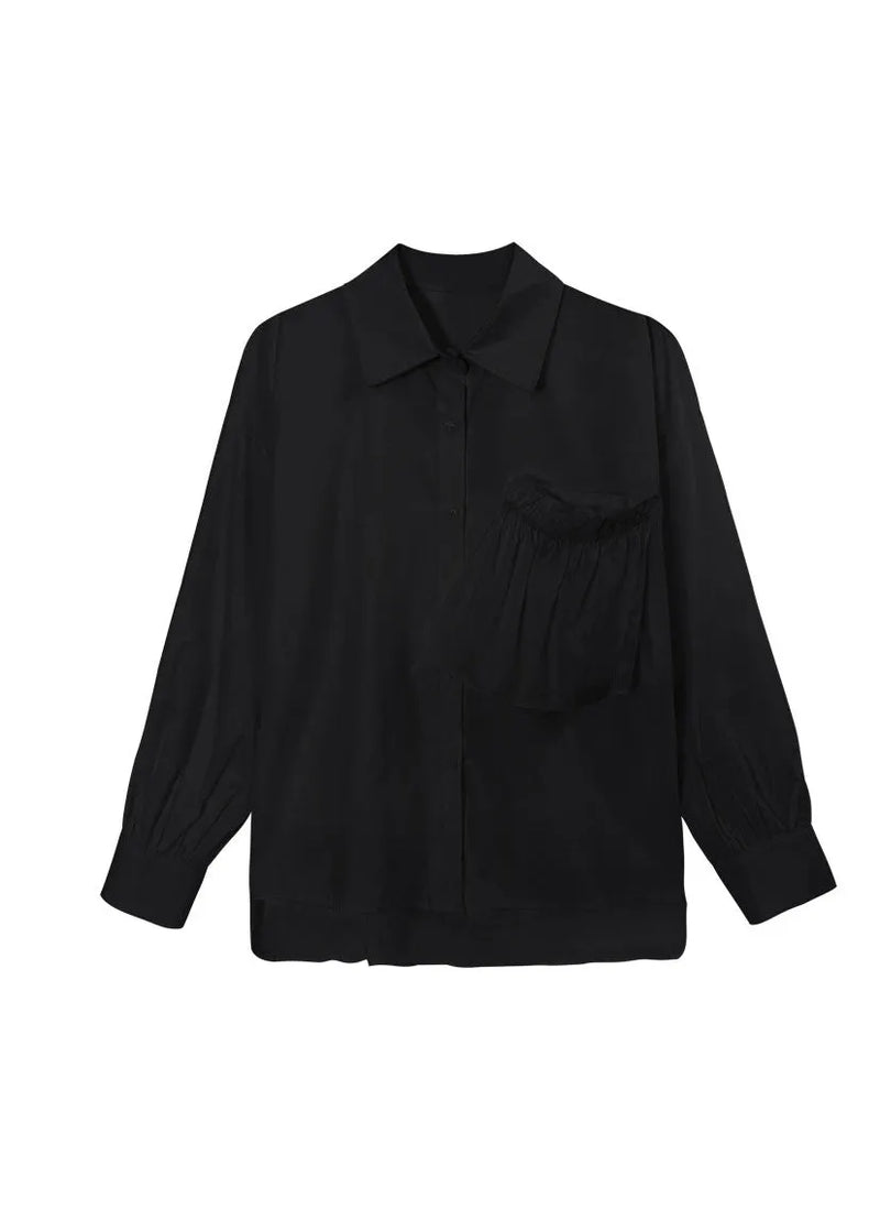 Stylish Black Low High Design Patchwork Shirts Spring