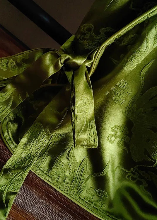 Modern Green O-neck Jacquard Patchwork Silk Tops Spring