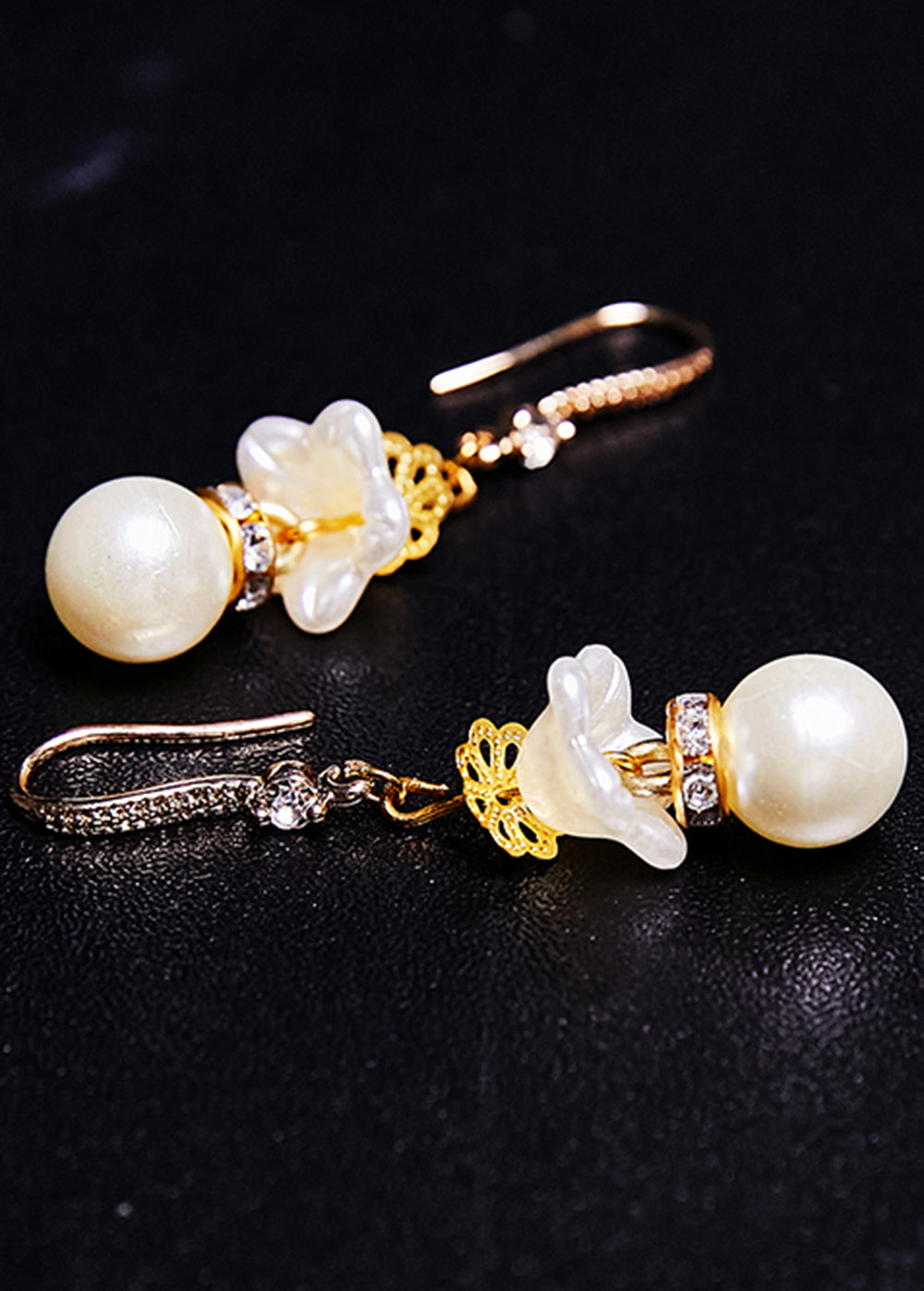 White Pearl Zircon Drop Earrings
