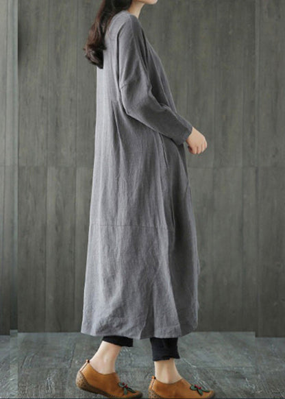Grey Patchwork Linen Long Dresses Spring