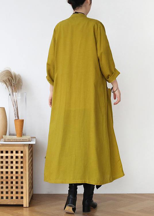 Yellow Peter Pan Collar Linen Long Spring Coat