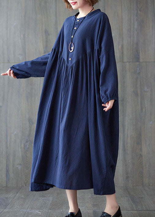 Blue Button Cotton Dress Spring