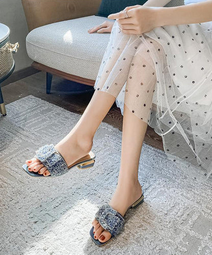 Summer New Blue Zircon Peep Toe Slide Sandals