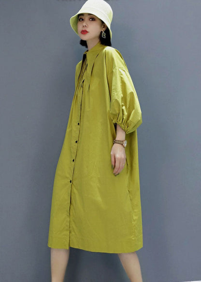 Green Wrinkled Peter Pan Collar Shirt Dresses Spring