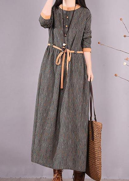 O Neck Tie Waist Spring Quilting Dresses Work Black Striped Maxi Dresses