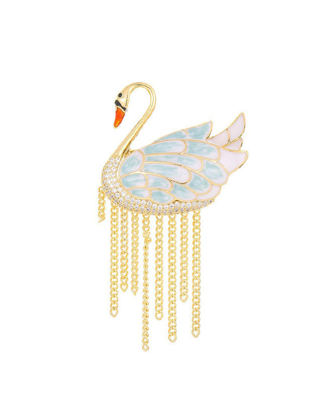 Gold Alloy Little Swan Tassel Brooches
