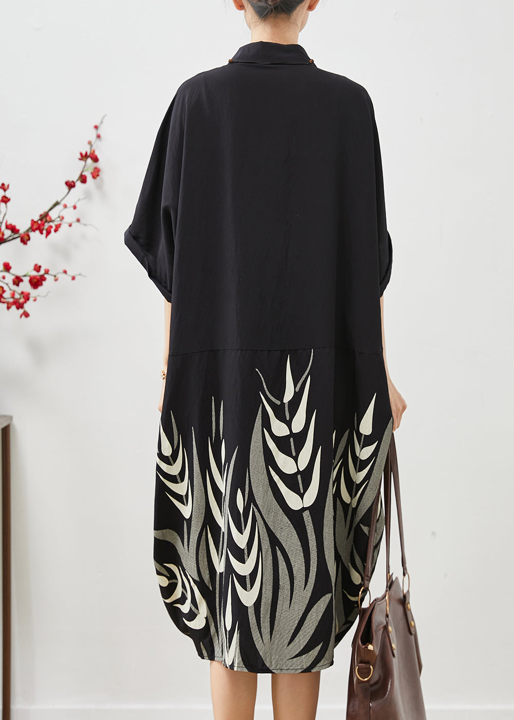 Black Print Patchwork Shirt Dress Summer