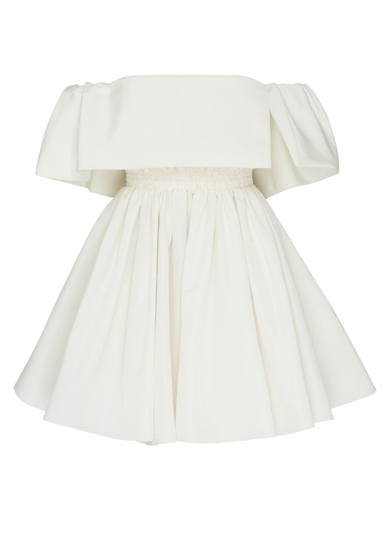 French White Slash Neck Cotton Mid Dress Summer