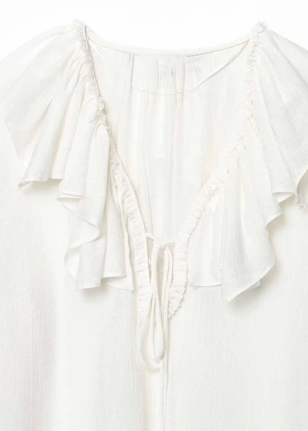 White V Neck Ruffled Patchwork Chiffon Top Fall
