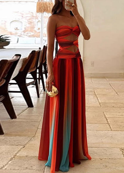 Gradient Color Exra Large Hem Chiffon Strapless Dress Summer