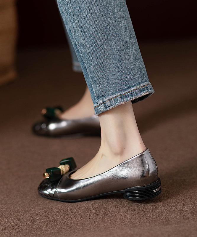 Comfortable Black Beaded Bow Flat Shoes