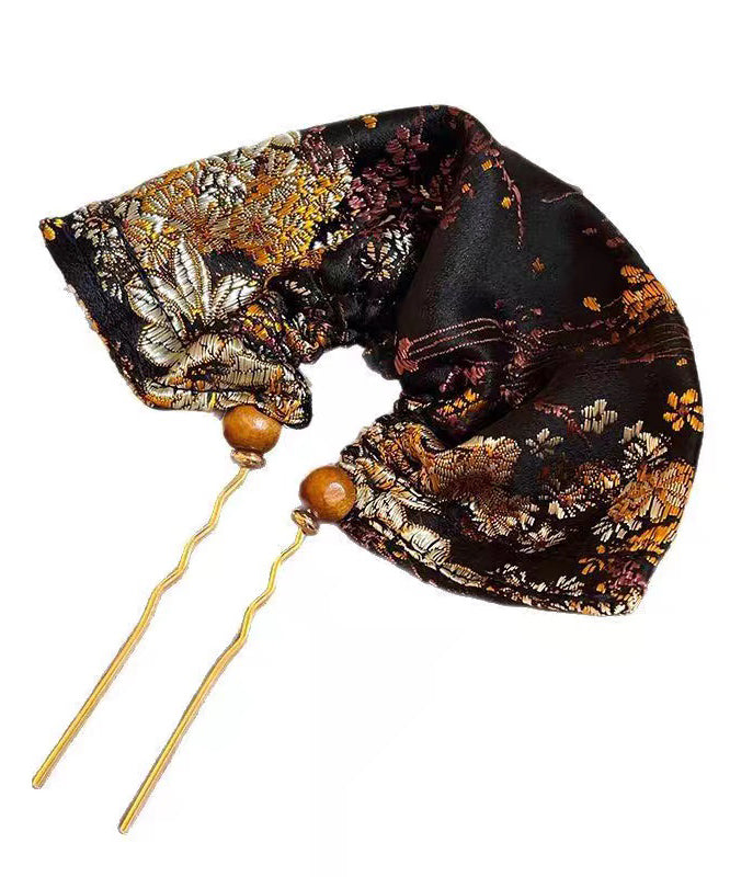 Black Copper Tiger Eye Stone Embroidery Fan-shaped Hairpin