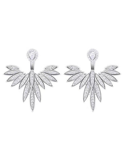 White Sterling Silver Sunflower Zircon Stud Earrings