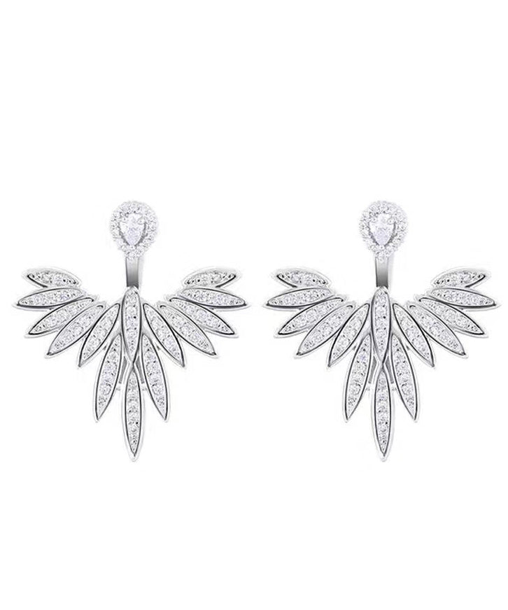 White Sterling Silver Sunflower Zircon Stud Earrings