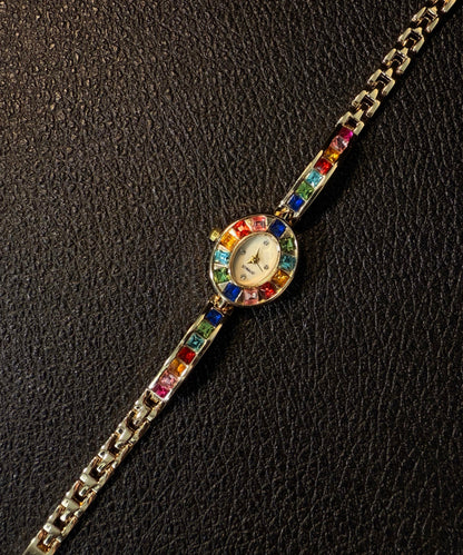 Stylish Rainbow Alloy Crystal Chromatic Time Watches