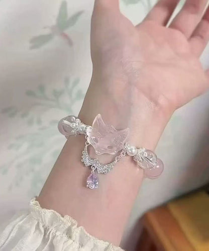Art Light Pink Alloy Zircon Fox Tassel Charm Bracelet