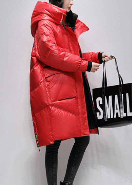Red Loose Pockets Winter Duck Down Coat