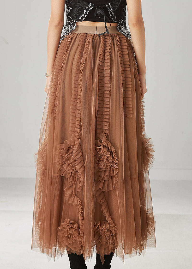 Classy Brown Ruffled Stereoscopic Tulle Skirt Spring
