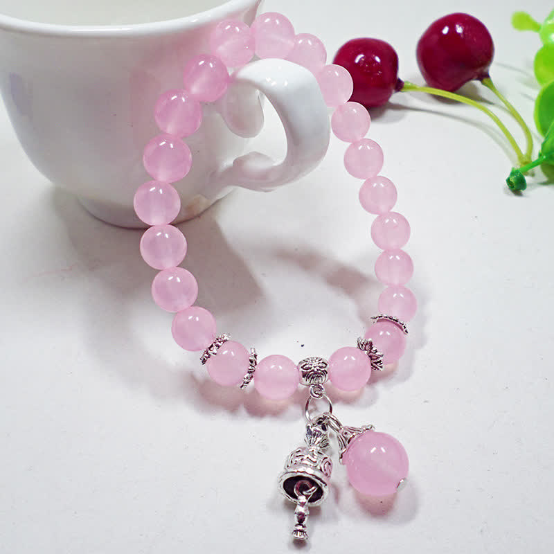 Buddha Stones Crystal Chalcedony Stone Energy Beaded Bell Charm Bracelet