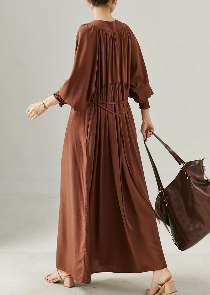 Chocolate V Neck Oversized Cotton Long Dress Spring