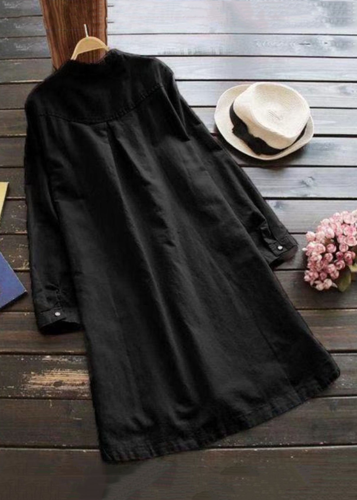 Loose White Button Pockets Linen Shirt Dresses Long Sleeve Fall