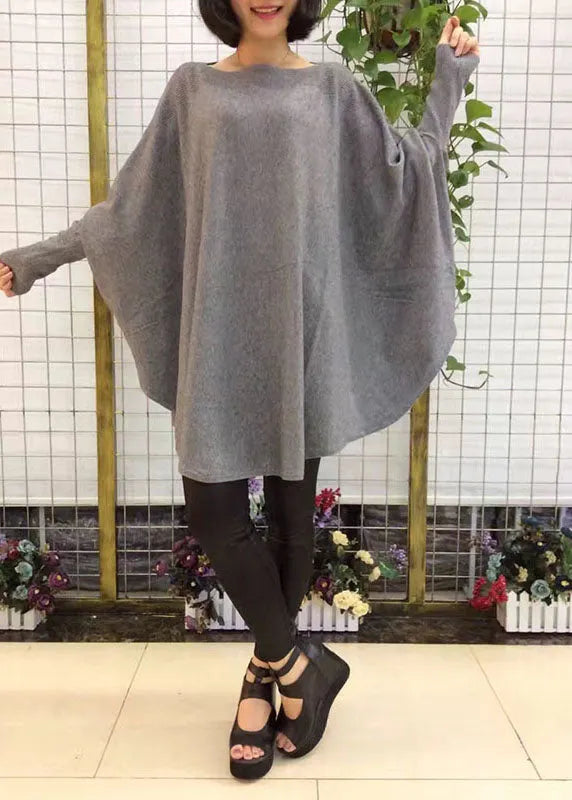 Modern Black Slash Neck Loose Fall Wool Knitted Sweaters