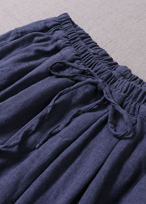 Blue Cinched Pockets Cotton Harem Pants Spring