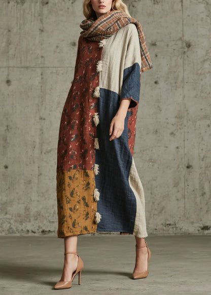 Print Patchwork Cotton Maxi Dresses Fall