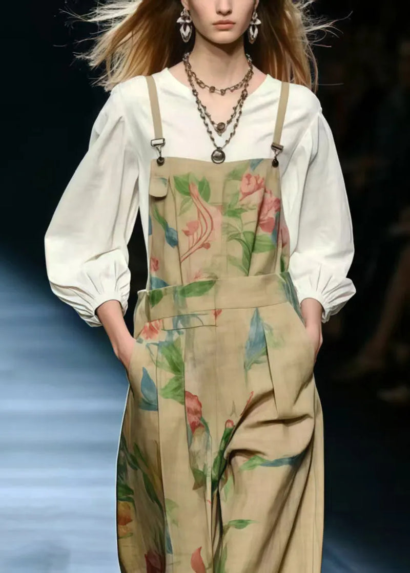 Style Khaki Oversized Print Cotton Jumpsuit Summer