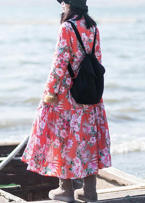 Asymmetrical Spring Dresses Sewing Red Print Dresses