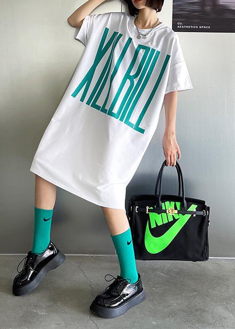 Italian White Side Open Graphic Party Dresses Summer