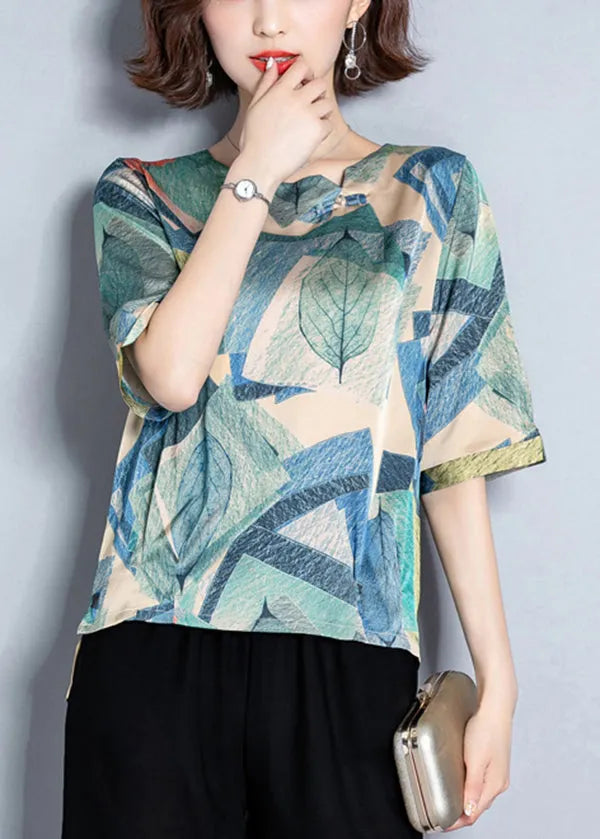 Red Print Oversized Low High Design Silk Top Summer