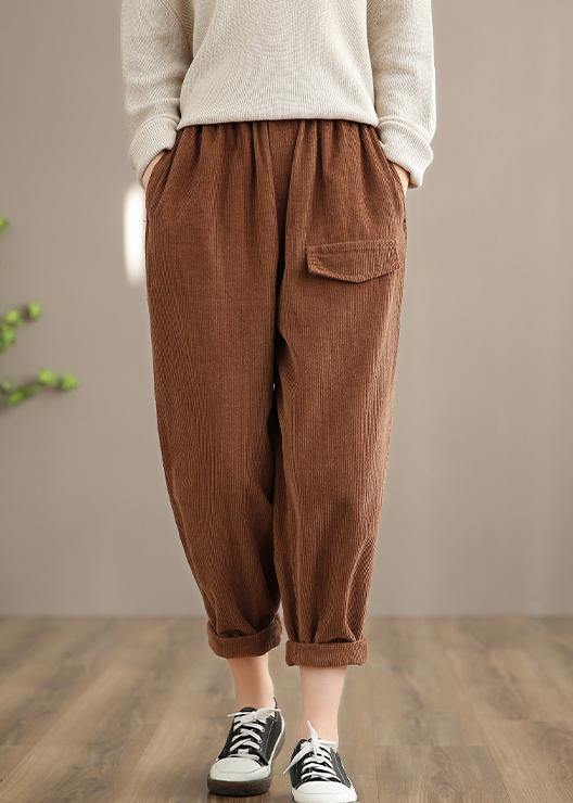 Italian Chocolate Spring Elastic Waist Pockets Wide Leg Pants