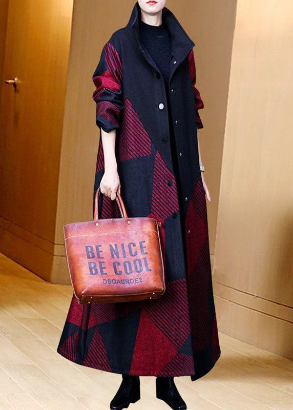 Red Oversized Striped Warm Fleece Wool Coat Outwear Spring