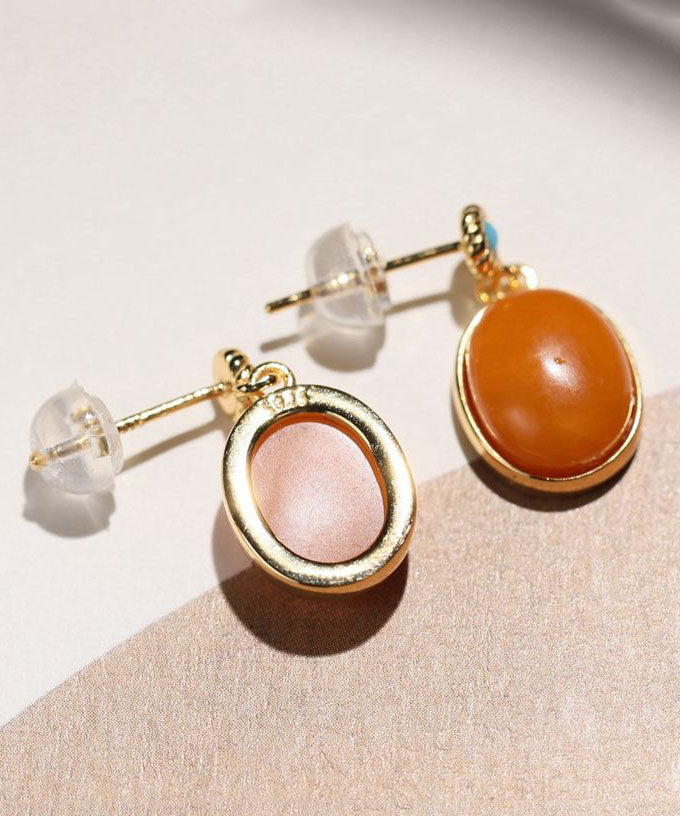 Colorblock Sterling Silver Overgild Turquoise Beeswax Drop Earrings