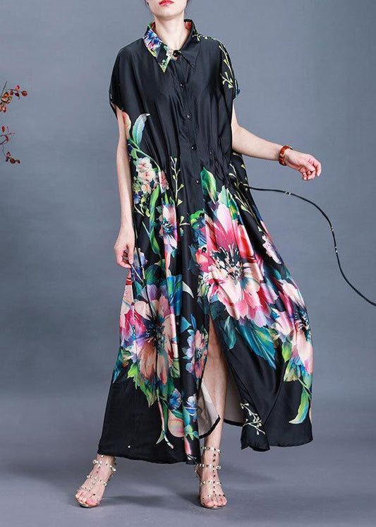 Black Print Tie Waist Maxi Coat Summer