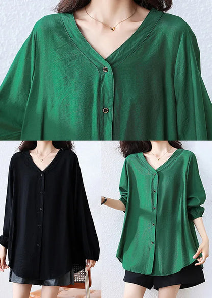 Black Oversized Cotton Blouse Top Fall