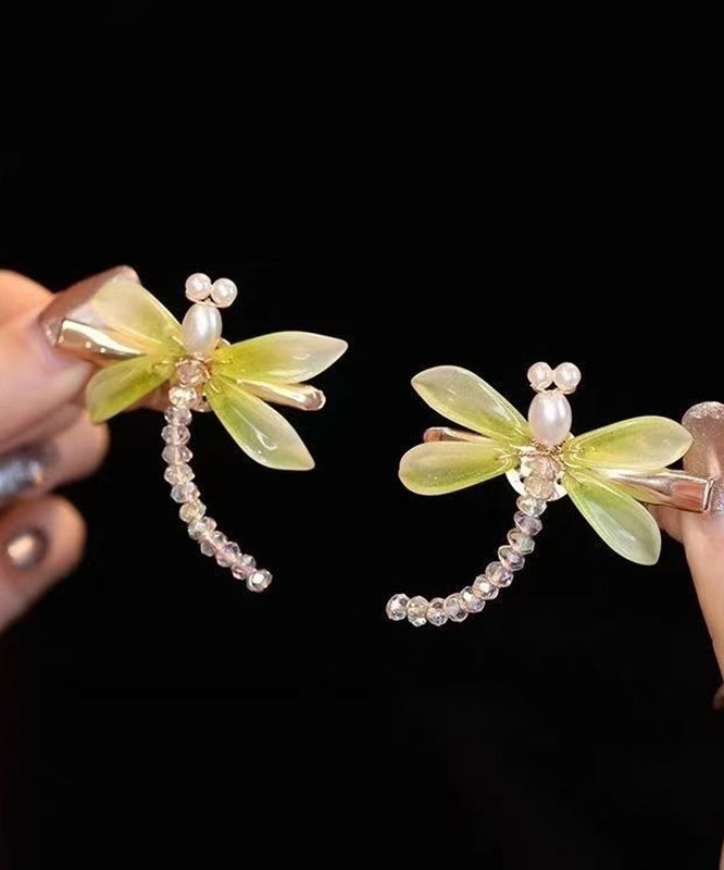 Chinese Style Light Green Colored Glaze Dragonfly a Pair Hairpin