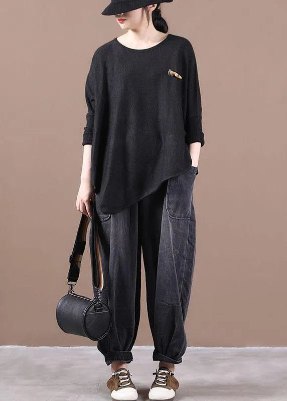 Simple Khaki O-neck Asymmetrical Design Fall Knitted Top
