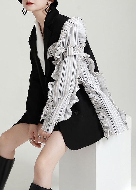 Grey Peterpan Collar Patchwork Ruffled Fall Coats Long Sleeve