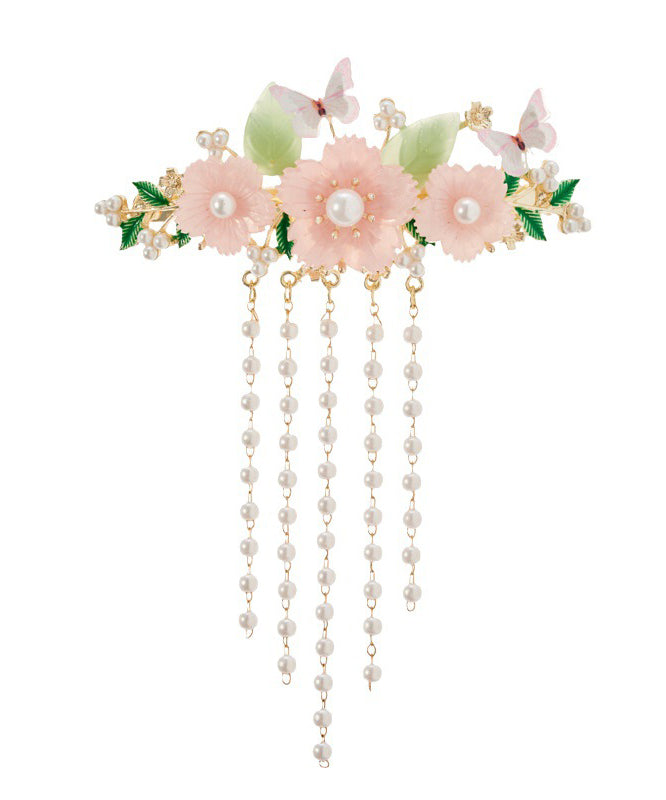 Classy Rainbow Alloy Pearl Butterfly Tassel Hairpin