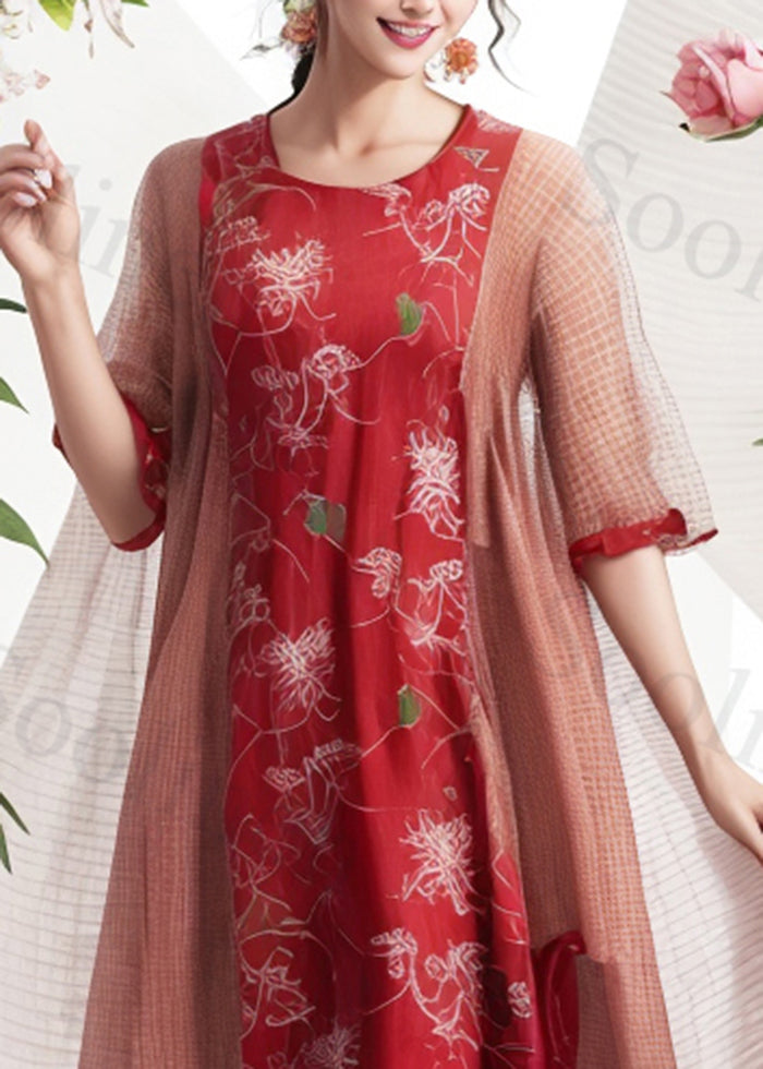 Red Oversized Patchwork Cotton Vacation Dresses Summer
